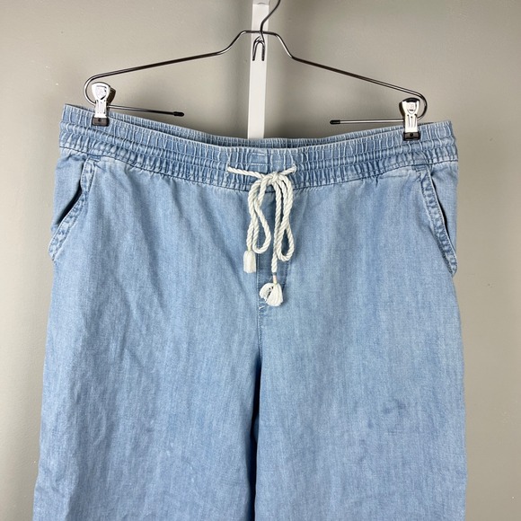 Ann Taylor‎ LOFT Crop Denim Pants Womens XL Light Blue Wash Cotton Linen - Picture 3 of 8